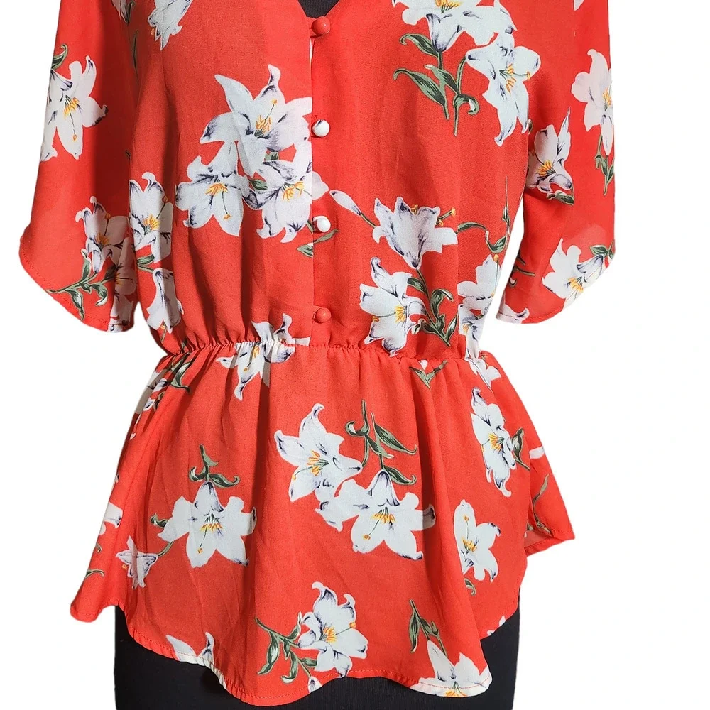 Sienna Sky peplum blouse floral v neck sz M - Picture 4 of 8